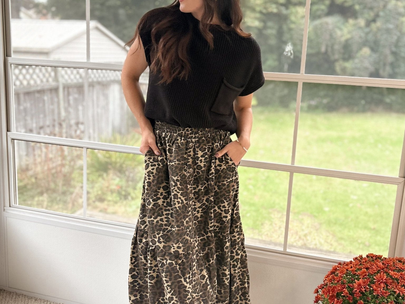 The Eliza Button Down Leopard Printed Midi Skirt - Love and Lee Apparel