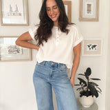 The Dorthy Ruched Shoulder Detail Short Sleeve Henley Top - Love and Lee Apparel