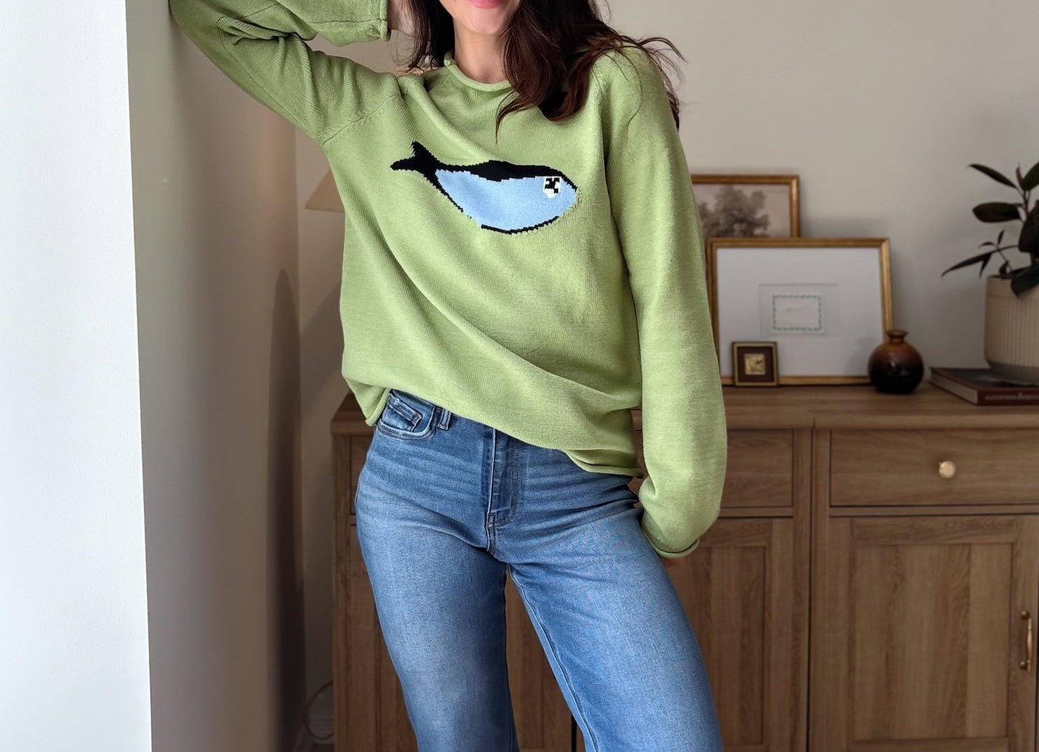 Fish Graphic Long Sleeve Knit Pullover Sweater - Love and Lee Apparel