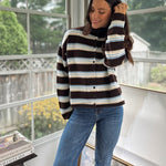 'Yale Bookclub' Multi-Color Stripe Rolled Neck Knit Cardigan - Love and Lee Apparel