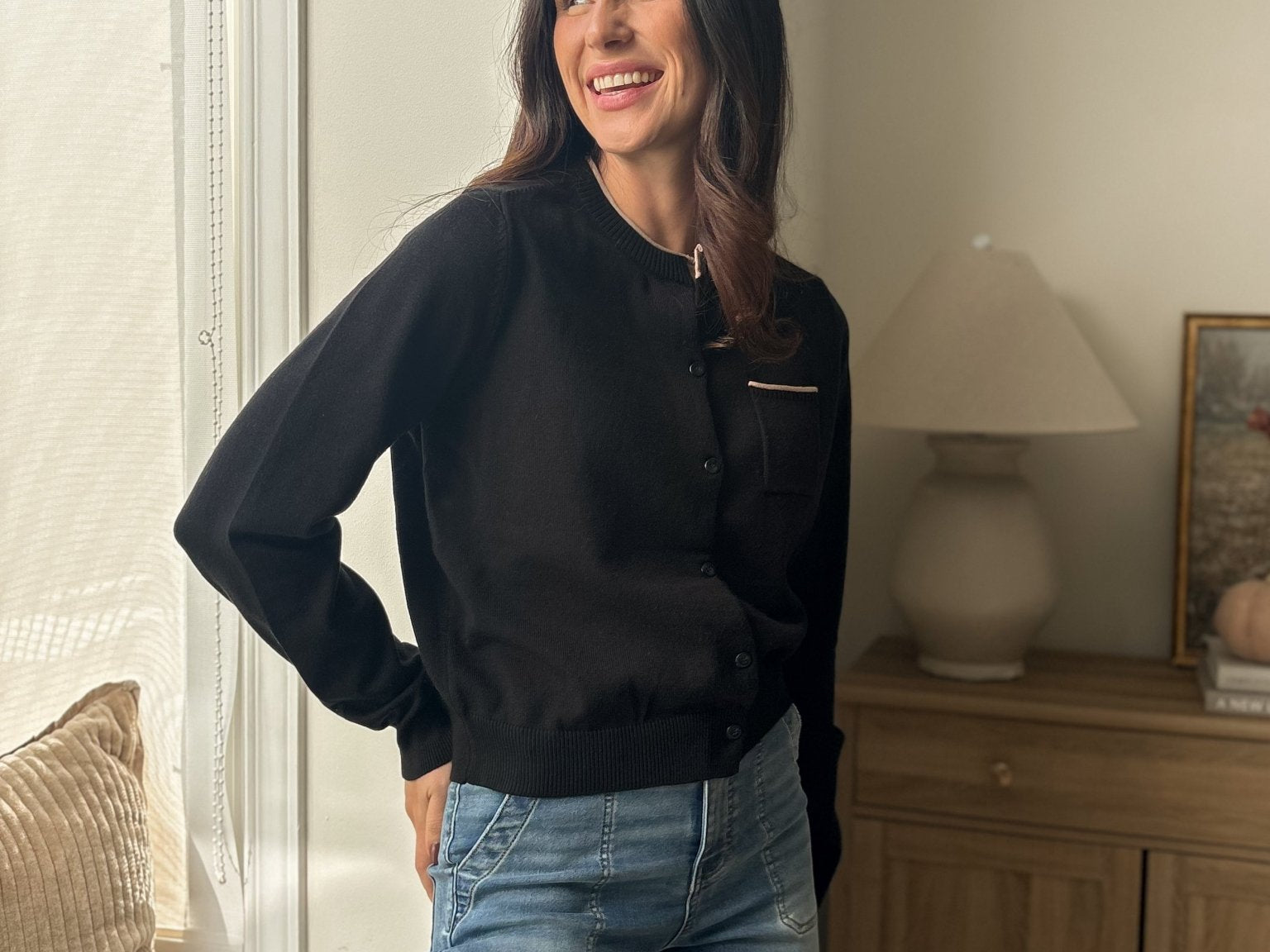 The 'October' Round Neck Contrast Piping Button Cardigan - Love and Lee Apparel