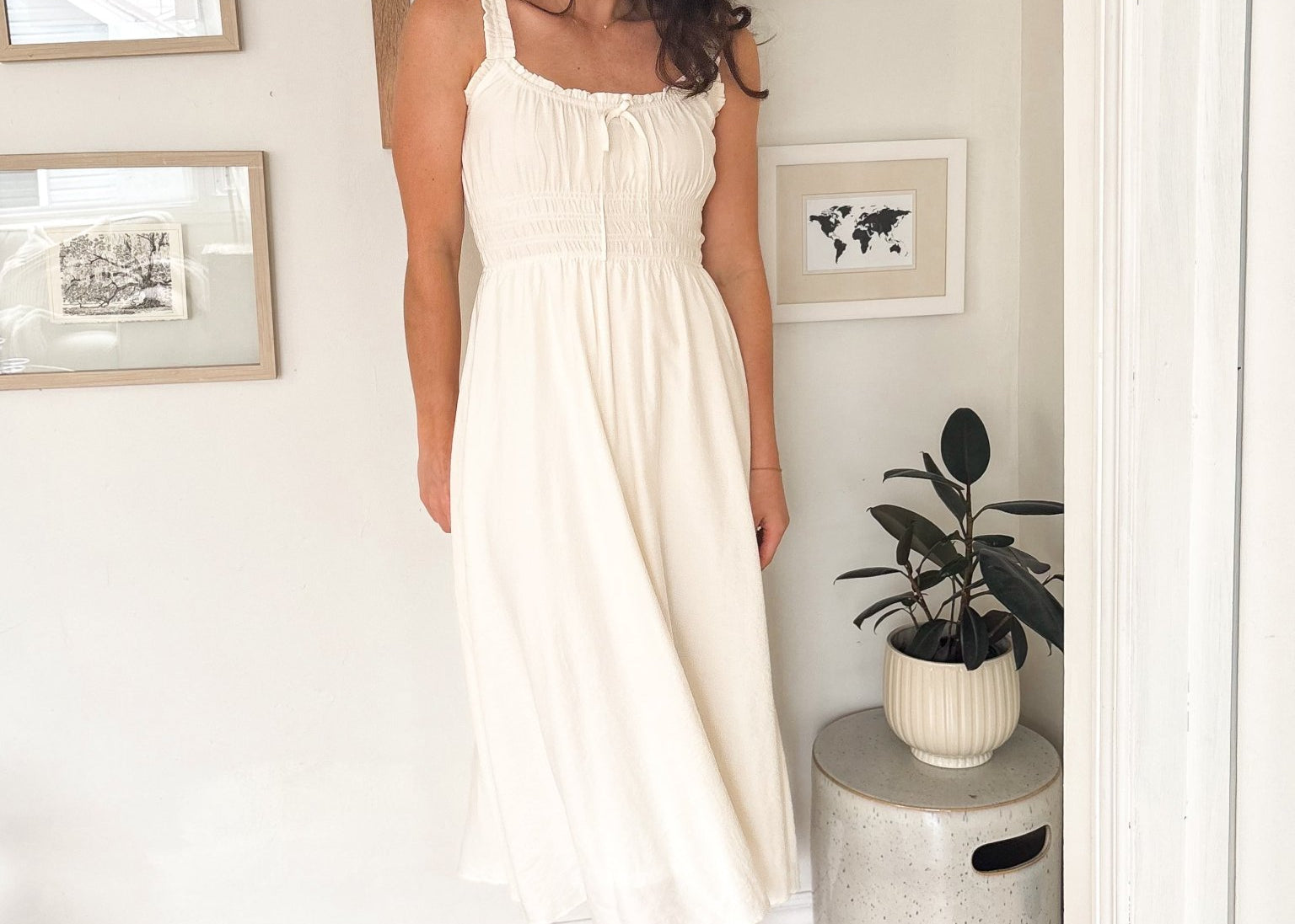The Avery Spaghetti Strap Front Tie Shirred Waist Midi Dress - Love and Lee Apparel