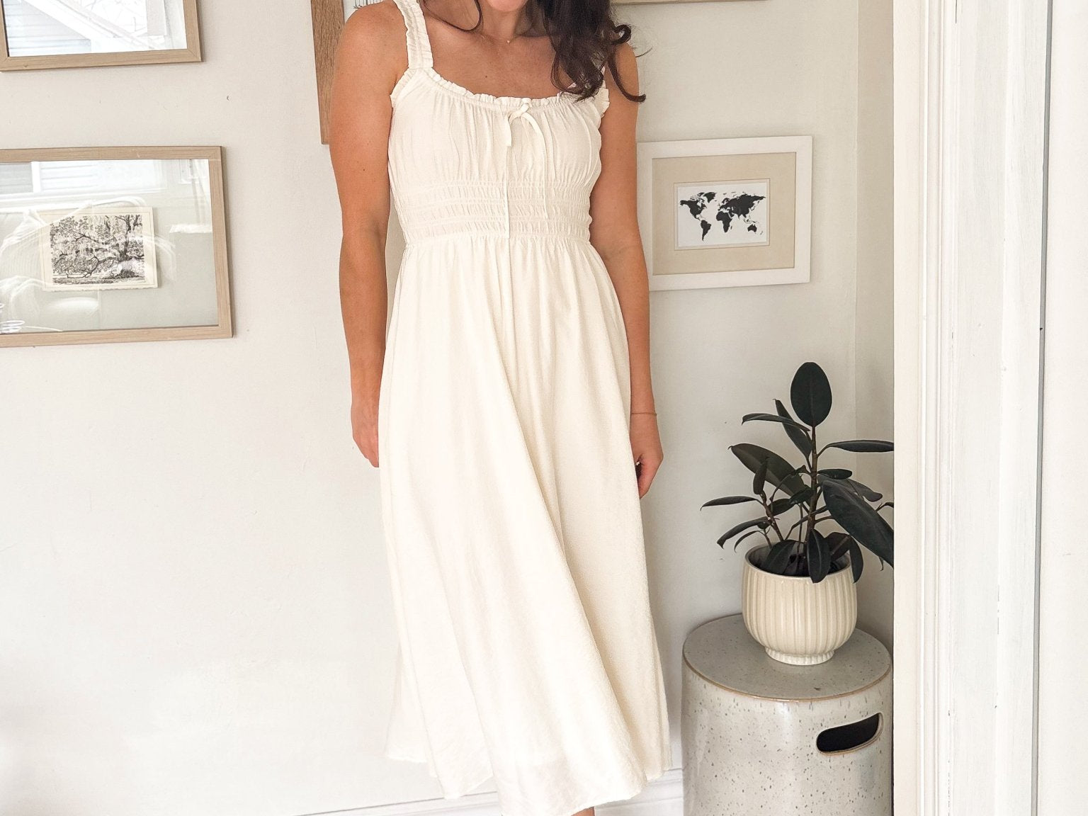 The Avery Spaghetti Strap Front Tie Shirred Waist Midi Dress - Love and Lee Apparel