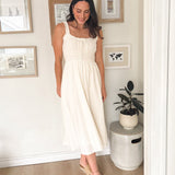 The Avery Spaghetti Strap Front Tie Shirred Waist Midi Dress - Love and Lee Apparel