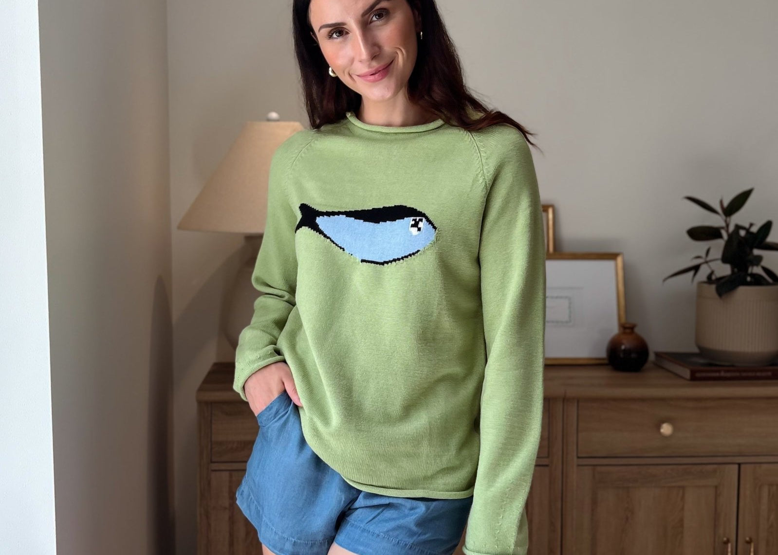 Fish Graphic Long Sleeve Knit Pullover Sweater - Love and Lee Apparel