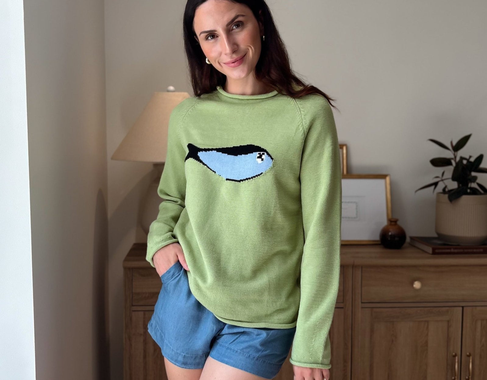 Fish Graphic Long Sleeve Knit Pullover Sweater - Love and Lee Apparel