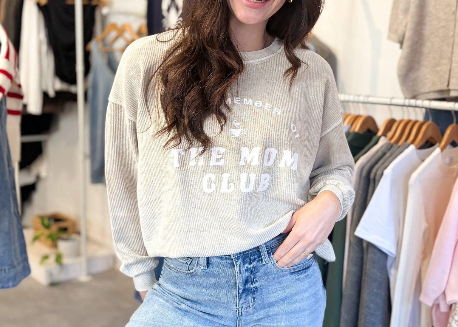 Mom Club Graphic Washed Crewneck Sweater - Love and Lee Apparel