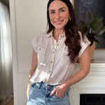 The Tayla Stripe Collared Short Sleeve Button Down Top - Love and Lee Apparel