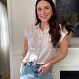 The Tayla Stripe Collared Short Sleeve Button Down Top - Love and Lee Apparel