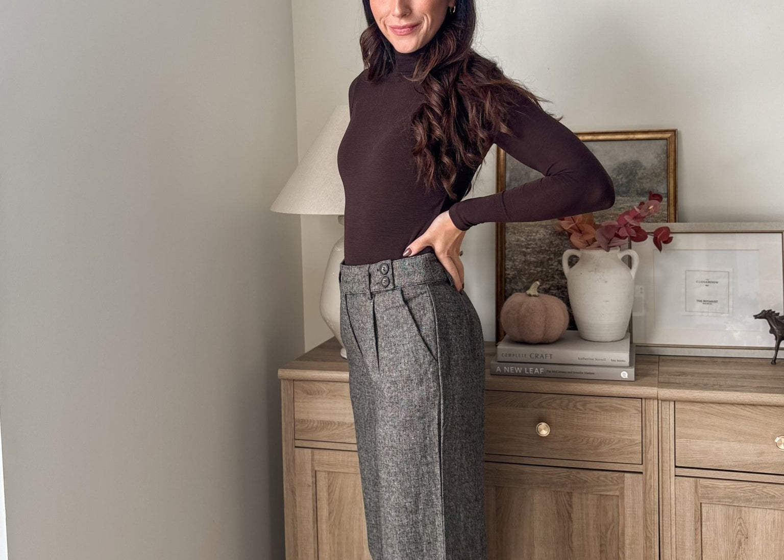The 'Tweed & Pine' High Waisted Pleated Wide Leg Wool Blend Trousers - Love and Lee Apparel