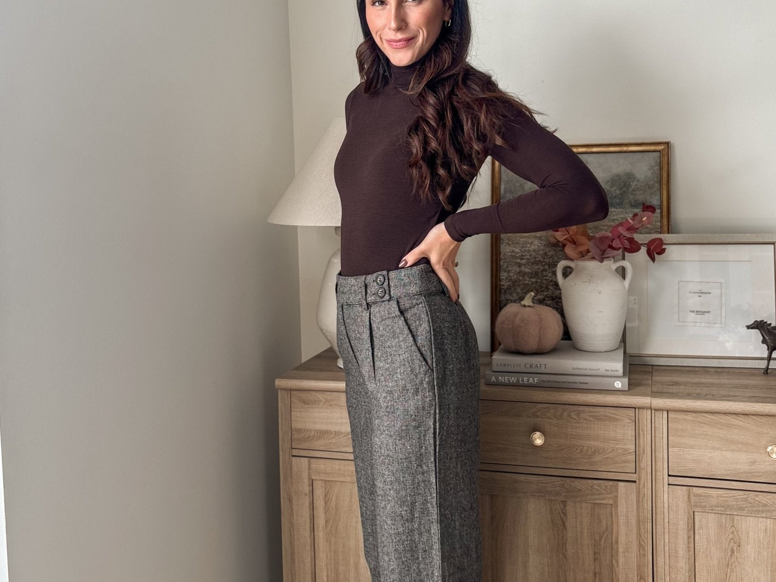 The 'Tweed & Pine' High Waisted Pleated Wide Leg Wool Blend Trousers - Love and Lee Apparel