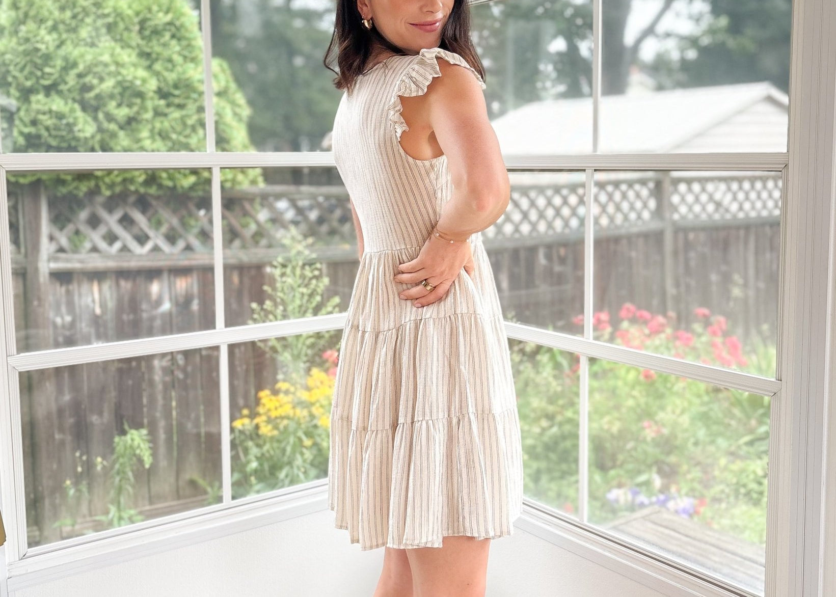 Rhea Stripe V Neck Button Down Tiered Dress - Love and Lee Apparel