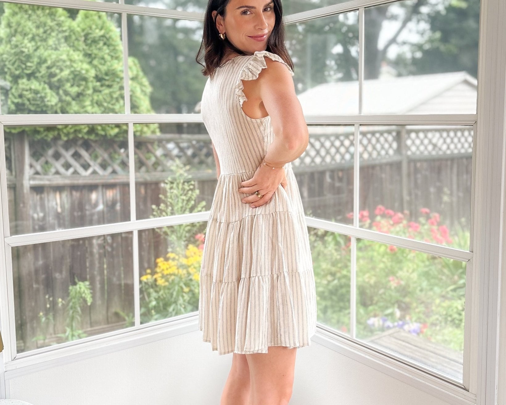 Rhea Stripe V Neck Button Down Tiered Dress - Love and Lee Apparel