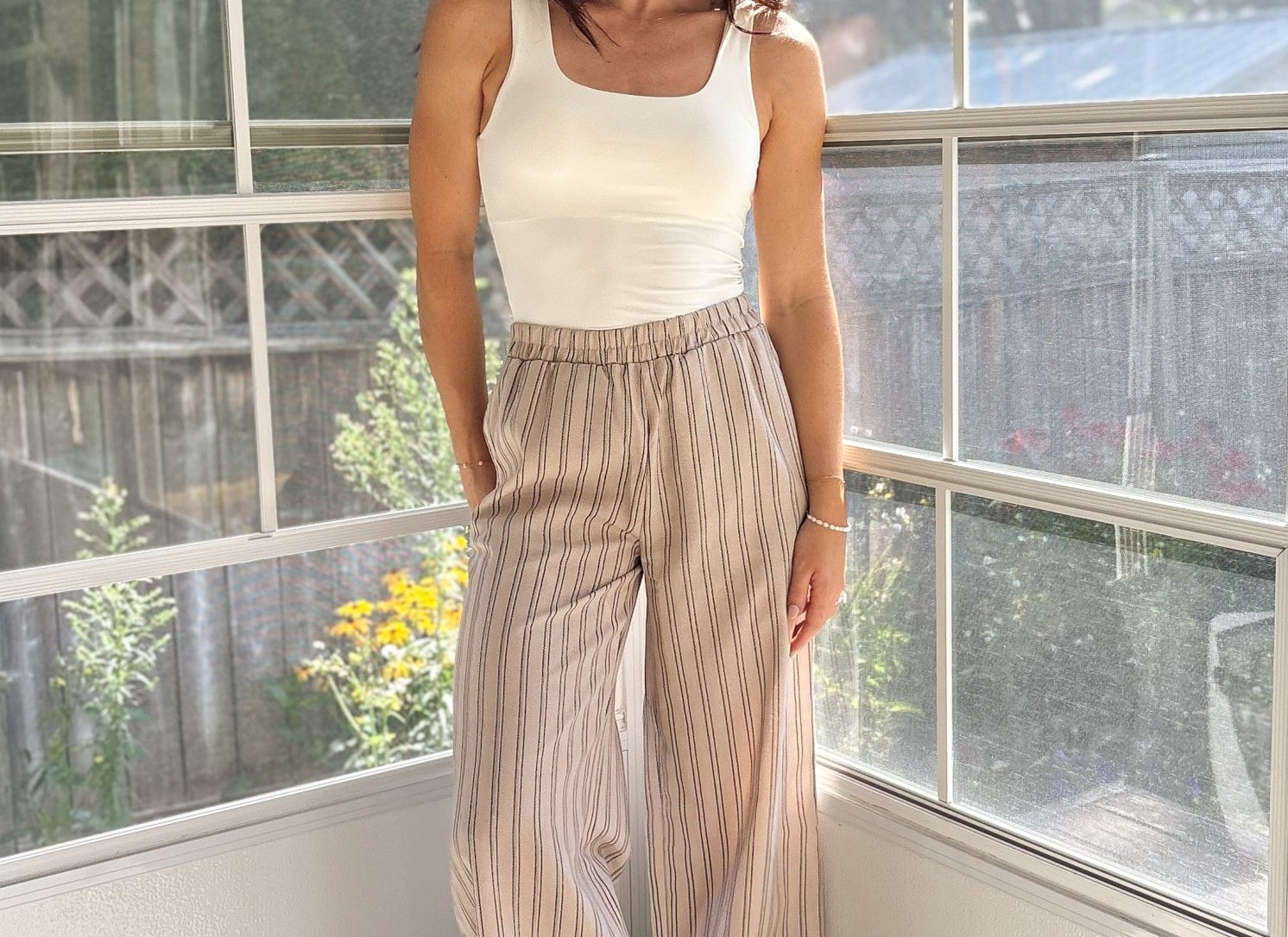 Coco Stripe Elastic Waist Linen Lounge Pants - Love and Lee Apparel