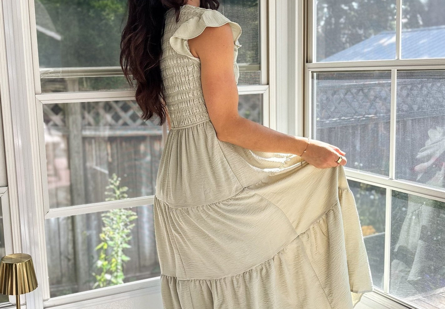 The Maureen Flutter Sleeve V Neck Smocked Midi Dress - Love and Lee Apparel