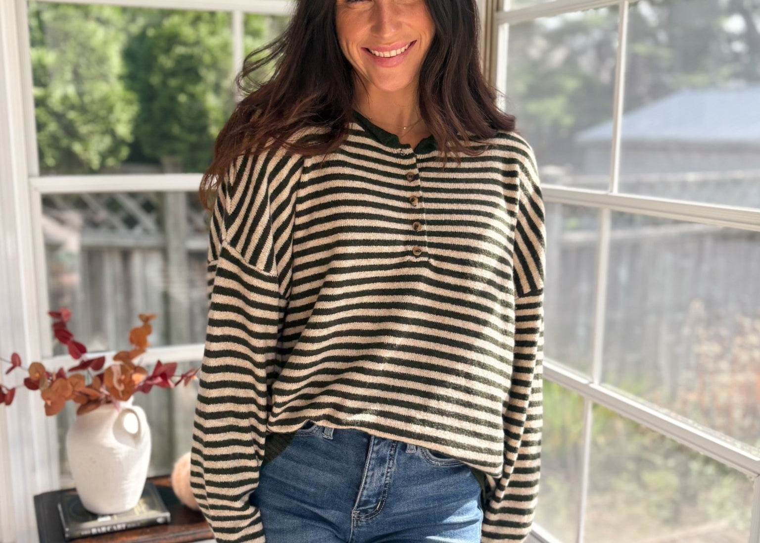 The Cedar Henley Style Drop Shoulder Sweater - Love and Lee Apparel