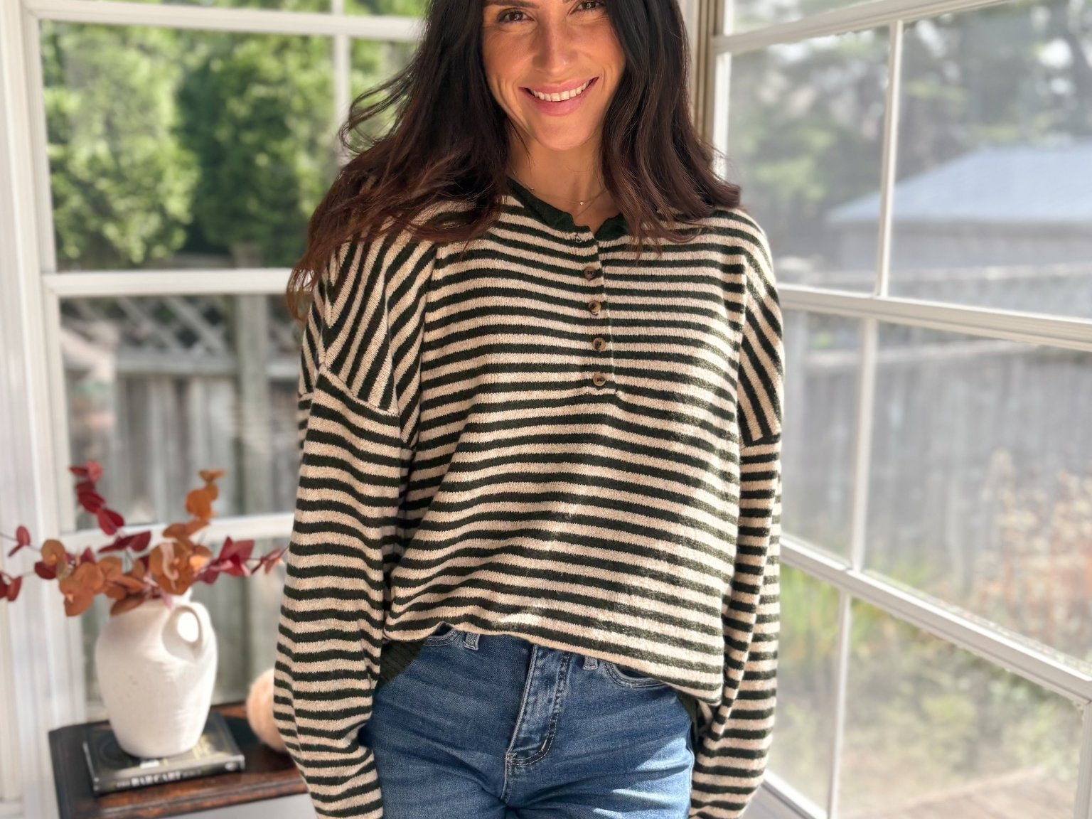 The Cedar Henley Style Drop Shoulder Sweater - Love and Lee Apparel
