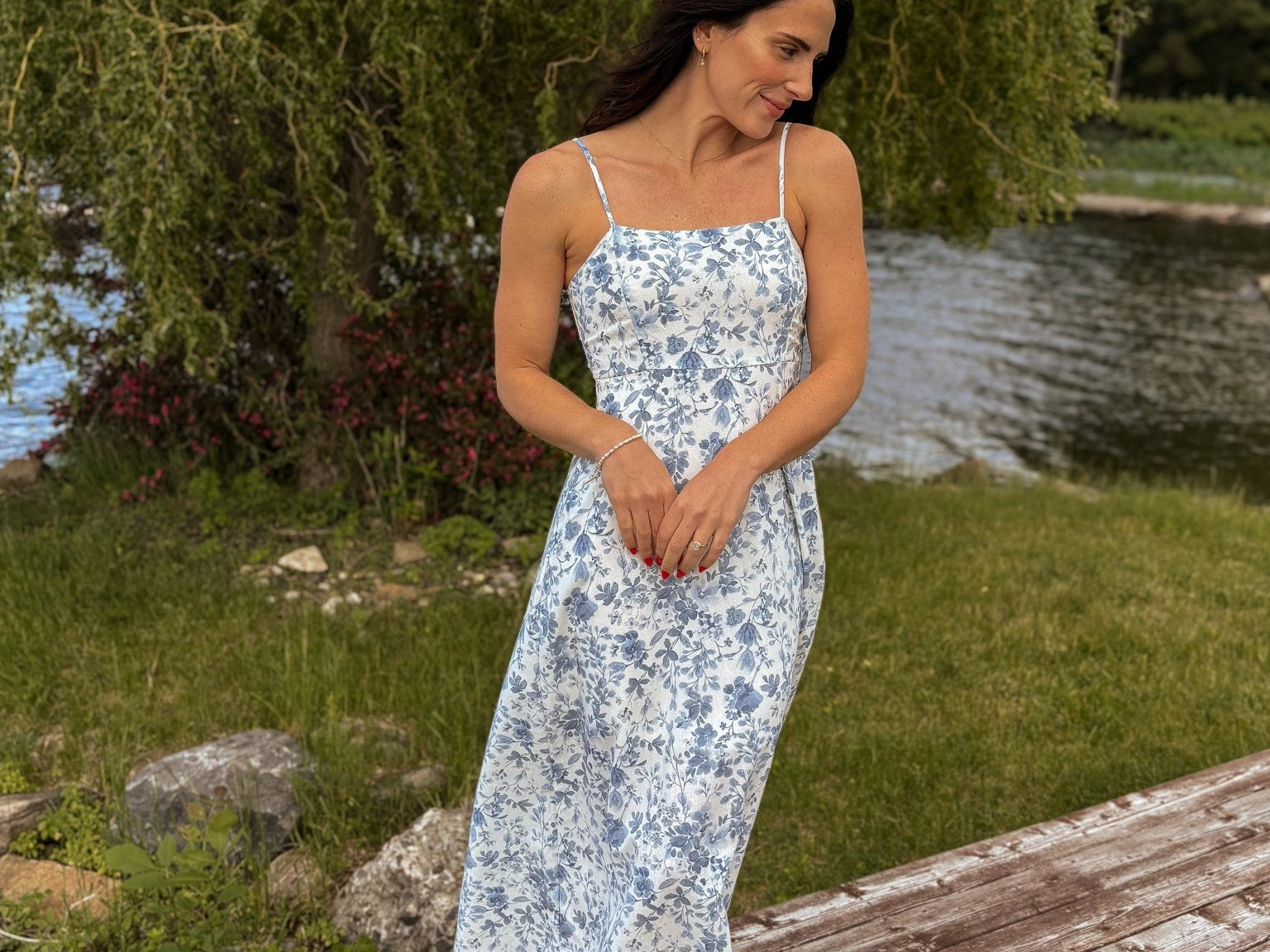 Tides Watercolour Floral Spaghetti Strap Midi Dress - Love and Lee Apparel