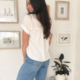 The Dorthy Ruched Shoulder Detail Short Sleeve Henley Top - Love and Lee Apparel