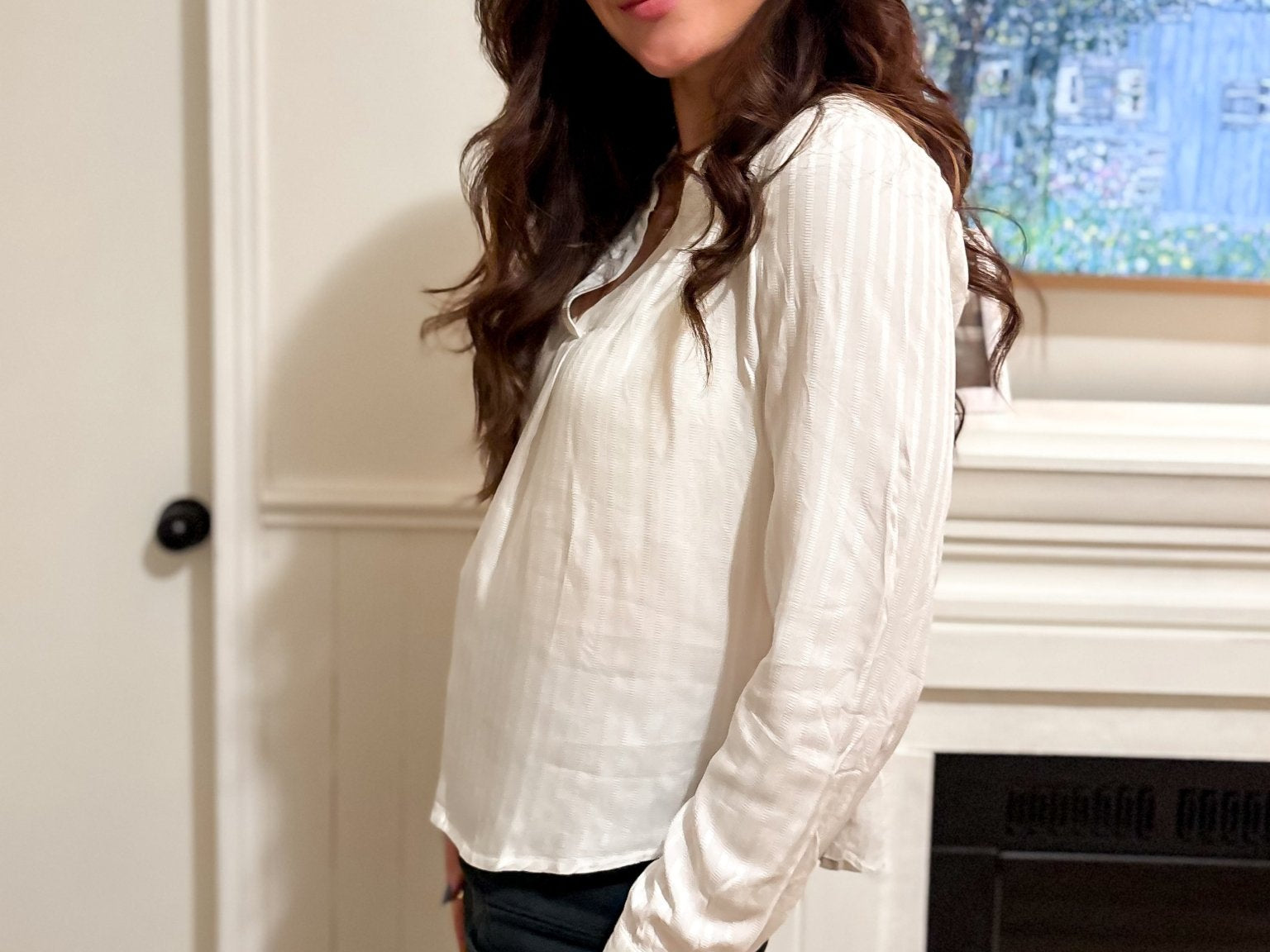 The Mae Long Sleeve Pleated V - Shape Opening Textured Blouse - Love and Lee Apparel