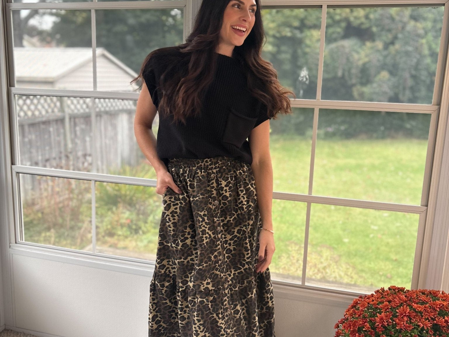 The Eliza Button Down Leopard Printed Midi Skirt - Love and Lee Apparel