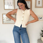 The Regan Gold Seashell Button Down Knit Vest in Cream - Love and Lee Apparel