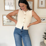 The Regan Gold Seashell Button Down Knit Vest in Cream - Love and Lee Apparel