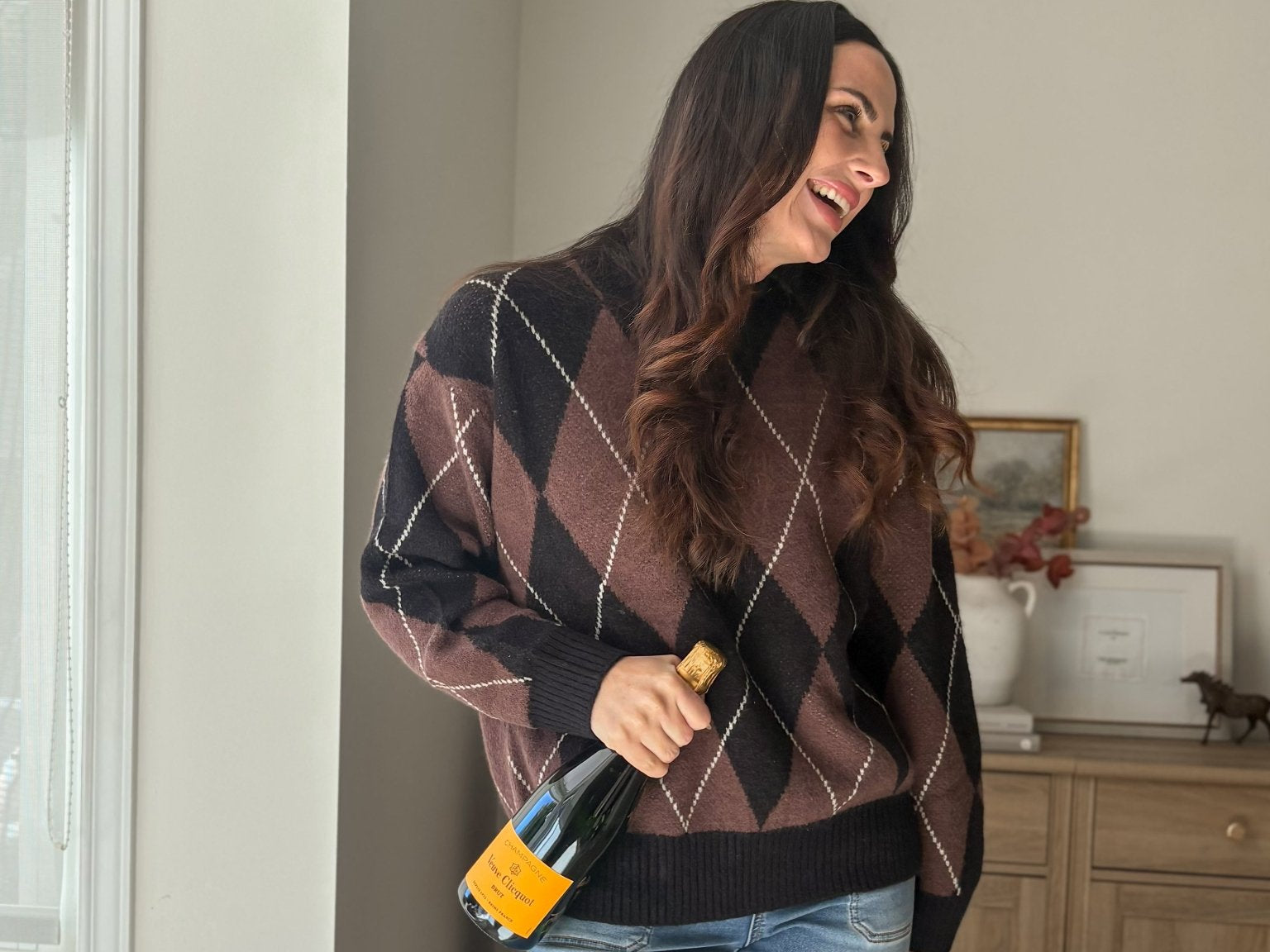 The 'Giving Season' Oversized Argyle Crew Neck Knit Pullover - Love and Lee Apparel