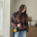 The 'Giving Season' Oversized Argyle Crew Neck Knit Pullover - Love and Lee Apparel