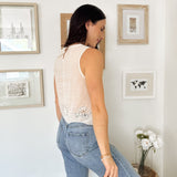 Nautical Eyelet Side Tie Detail Sleeveless Top - Love and Lee Apparel