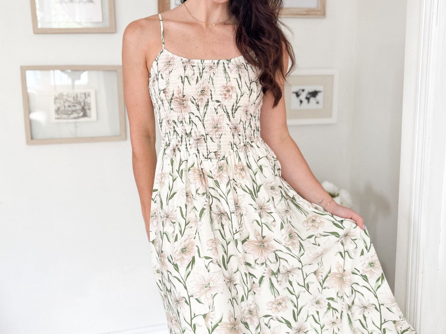 Carlotta Floral Smocked Midi Dress - Love and Lee Apparel