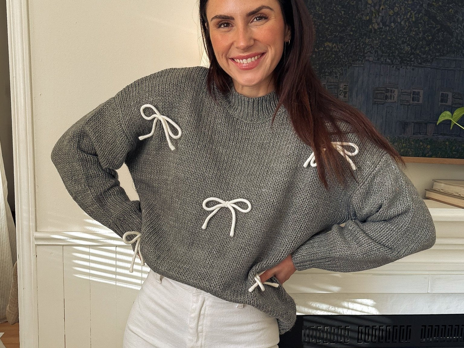 The Naomie Bow Detail Crew Neck Long Sleeve Pullover Sweater - Love and Lee Apparel