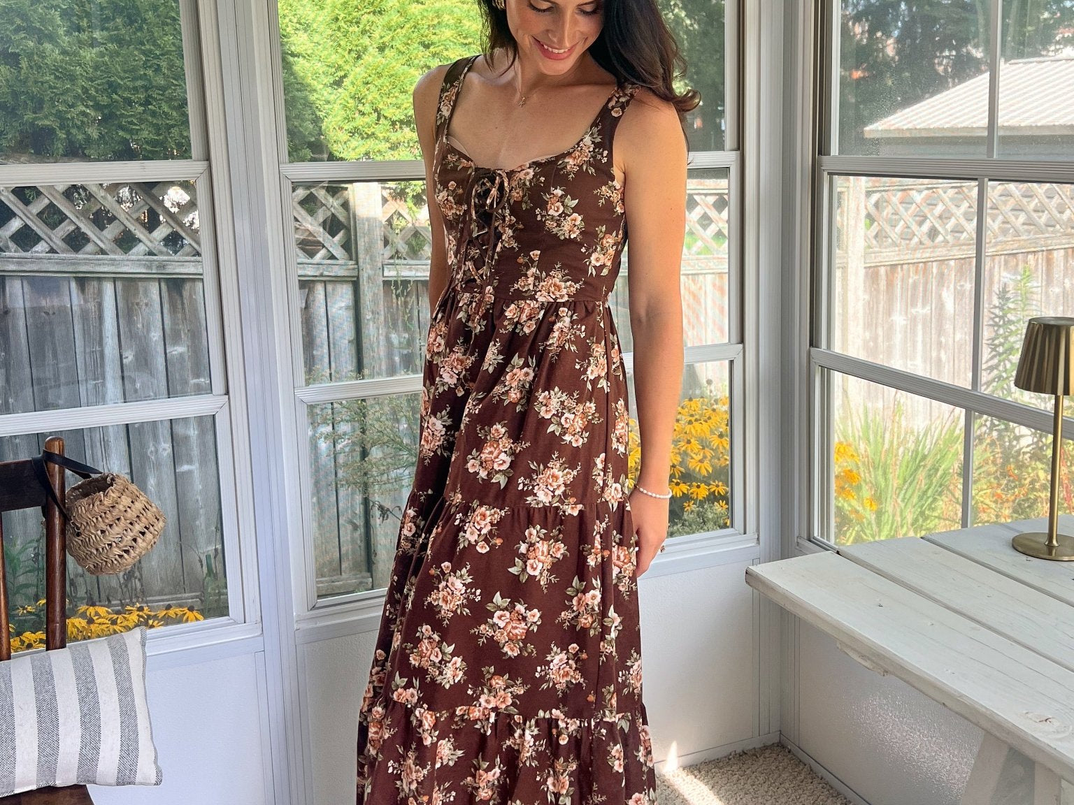 Sloan Floral Front Lace Up Corset Sleeveless Midi Dress - Love and Lee Apparel