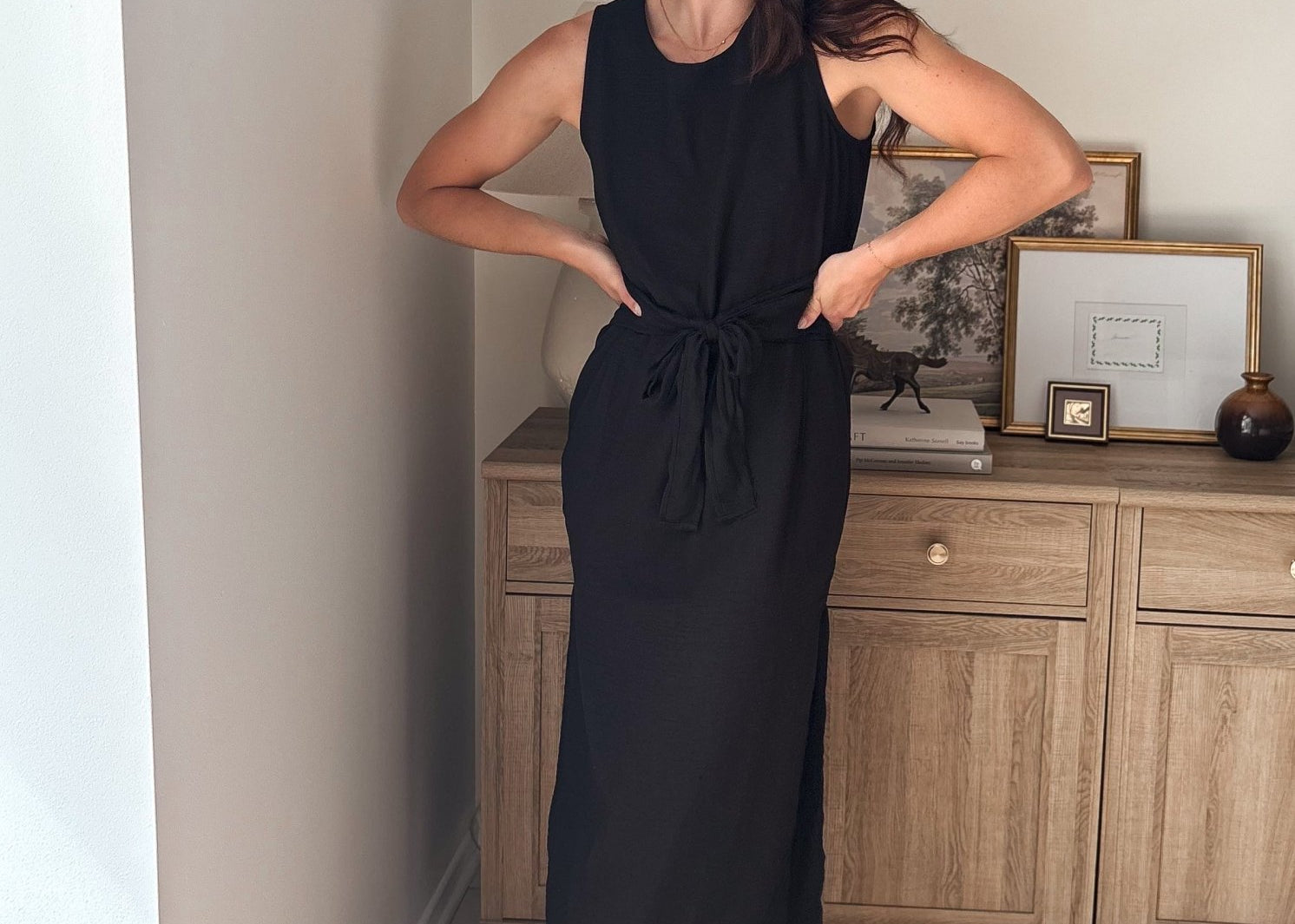 The Peyton Sleeveless Tie Detail Linen Effect Woven Midi Dress - Love and Lee Apparel