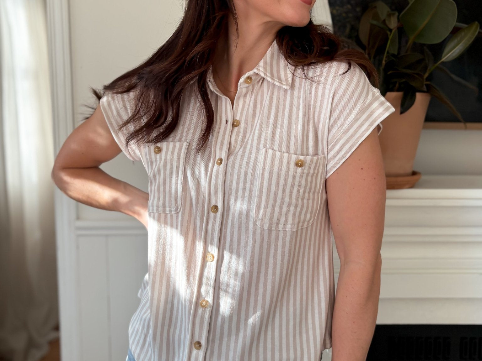 The Tayla Stripe Collared Short Sleeve Button Down Top - Love and Lee Apparel