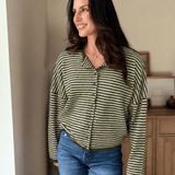 The Evermore Stripe Raw Edge Drop Shoulder Knit Cardigan - Love and Lee Apparel
