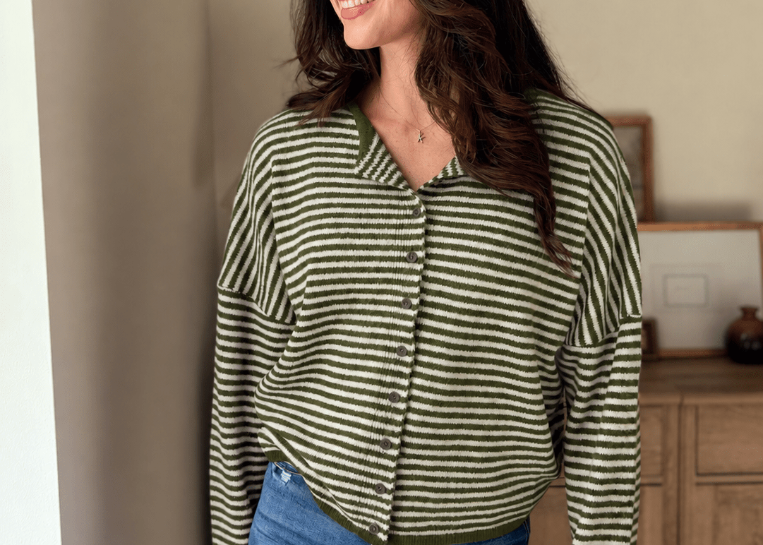 The Evermore Stripe Raw Edge Drop Shoulder Knit Cardigan - Love and Lee Apparel