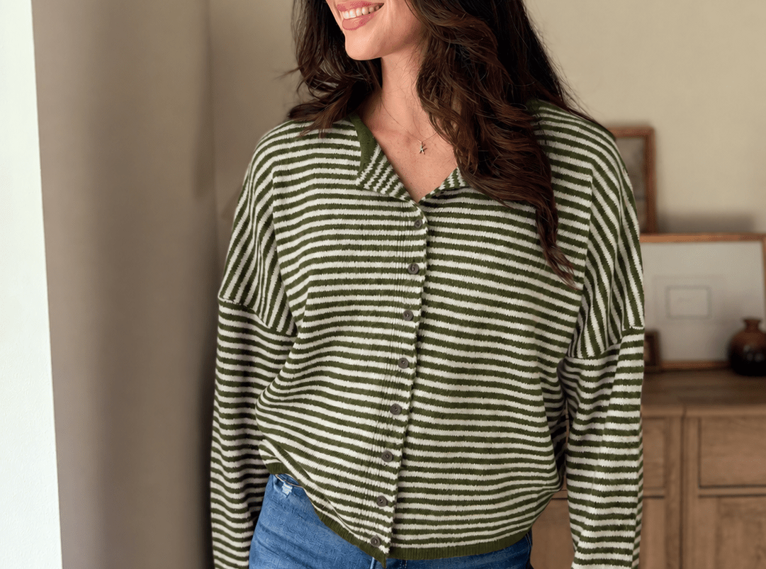 The Evermore Stripe Raw Edge Drop Shoulder Knit Cardigan - Love and Lee Apparel