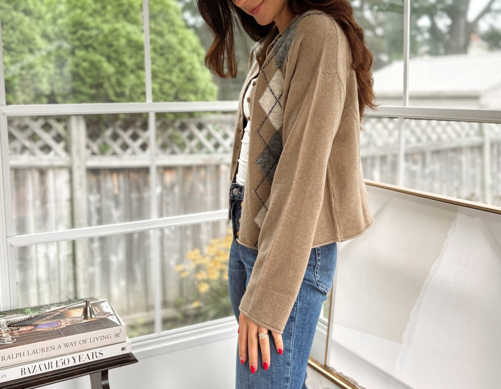 'Freshman Fall' Argyle Mock Neck Button Down Knit Cardigan - Love and Lee Apparel