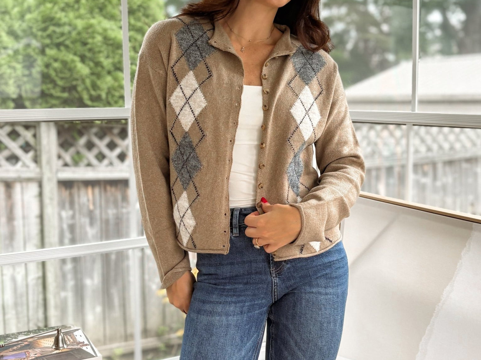 'Freshman Fall' Argyle Mock Neck Button Down Knit Cardigan - Love and Lee Apparel