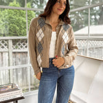 'Freshman Fall' Argyle Mock Neck Button Down Knit Cardigan - Love and Lee Apparel