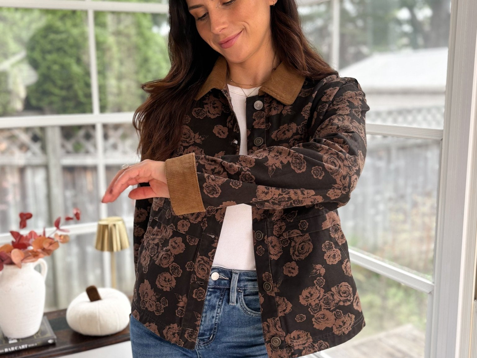 Whispering Pines Denim Jacquard Corduroy Collar Jacket - Love and Lee Apparel