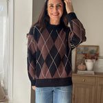 The 'Giving Season' Oversized Argyle Crew Neck Knit Pullover - Love and Lee Apparel