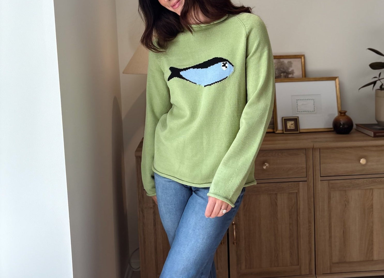 Fish Graphic Long Sleeve Knit Pullover Sweater - Love and Lee Apparel