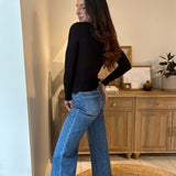The Morning Mist Square Neck Long Sleeve Ruched Side Knit Top - Love and Lee Apparel
