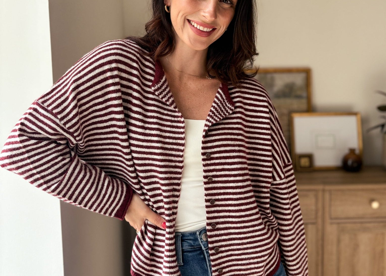 The Heirloom Stripe Raw Edge Drop Shoulder Knit Cardigan - Love and Lee Apparel
