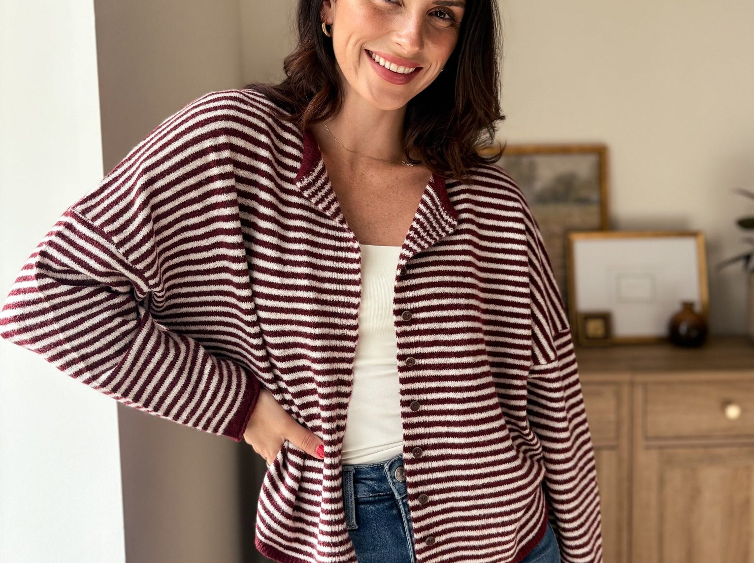The Heirloom Stripe Raw Edge Drop Shoulder Knit Cardigan - Love and Lee Apparel