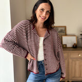The Heirloom Stripe Raw Edge Drop Shoulder Knit Cardigan - Love and Lee Apparel