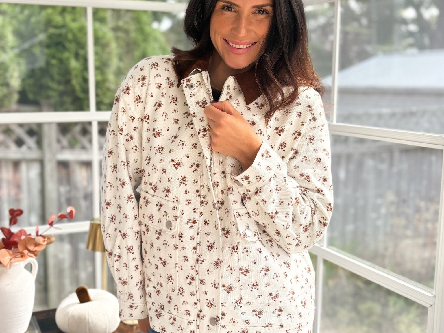 Golden Grove Floral Corduroy Collar Denim Jacket - Love and Lee Apparel