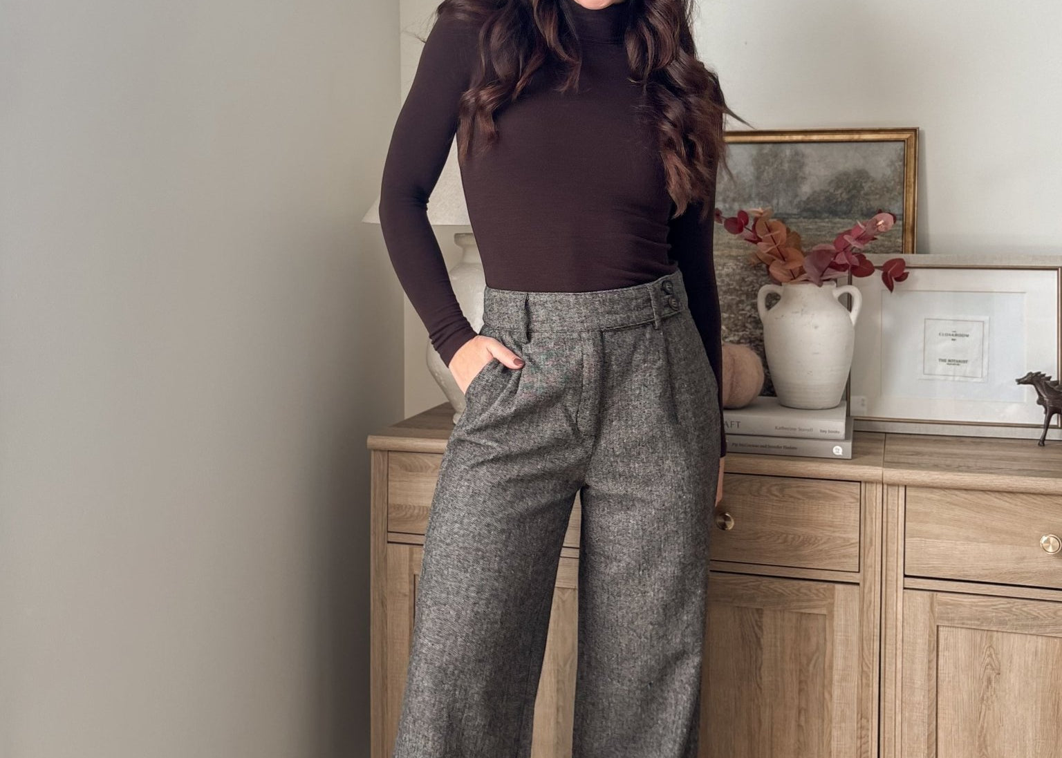 The 'Tweed & Pine' High Waisted Pleated Wide Leg Wool Blend Trousers - Love and Lee Apparel